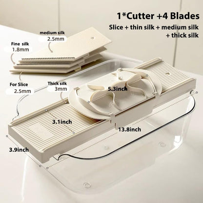 🎉4-i-1 grönsaksskärare och rivjärn🥗  Dual-Guard handskydd med 4 vassa blad🔪
